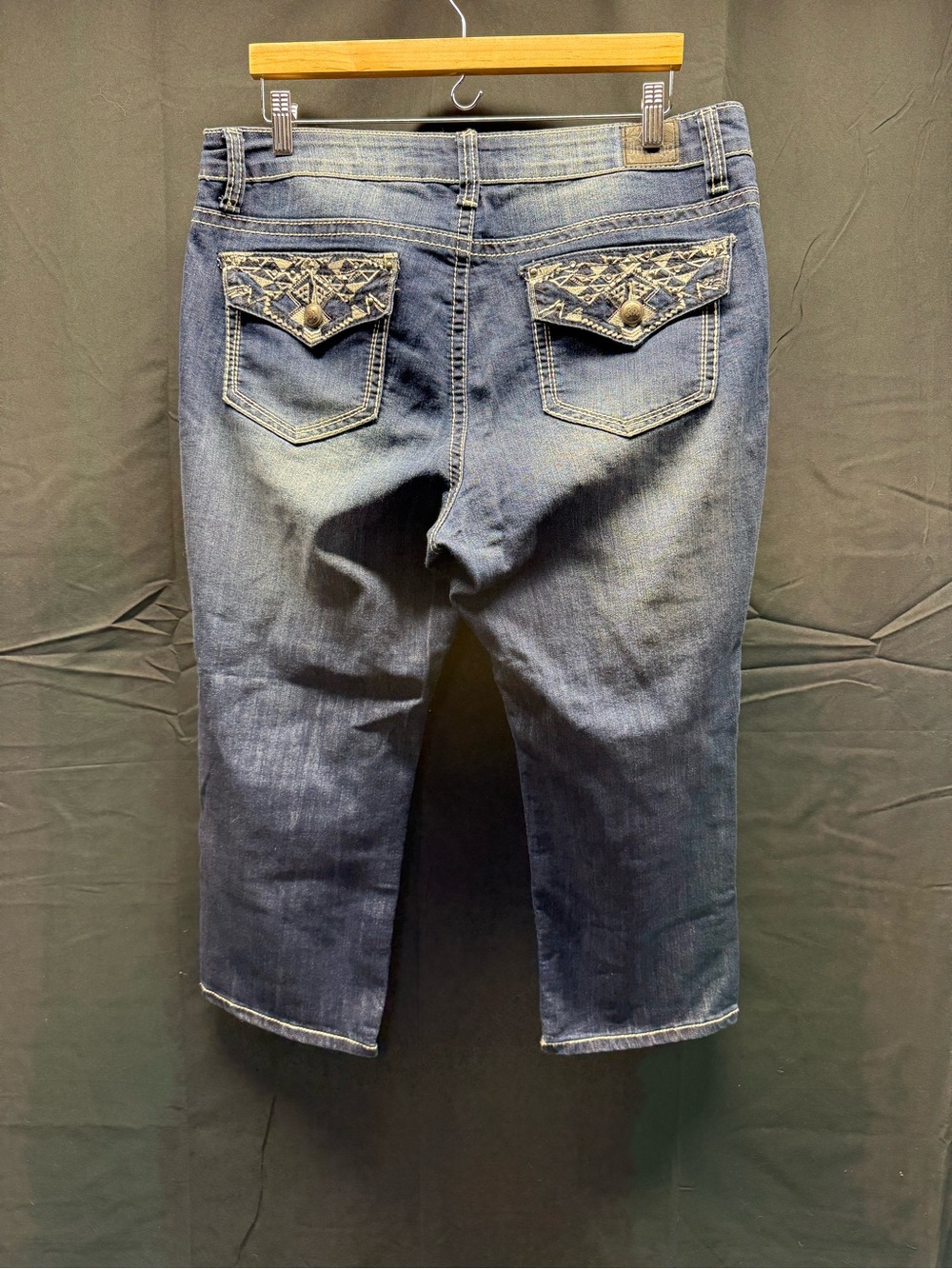 Indigo Dark Blue Embroidered Back Pocket Cropped Jeans sz 14 (17ah)